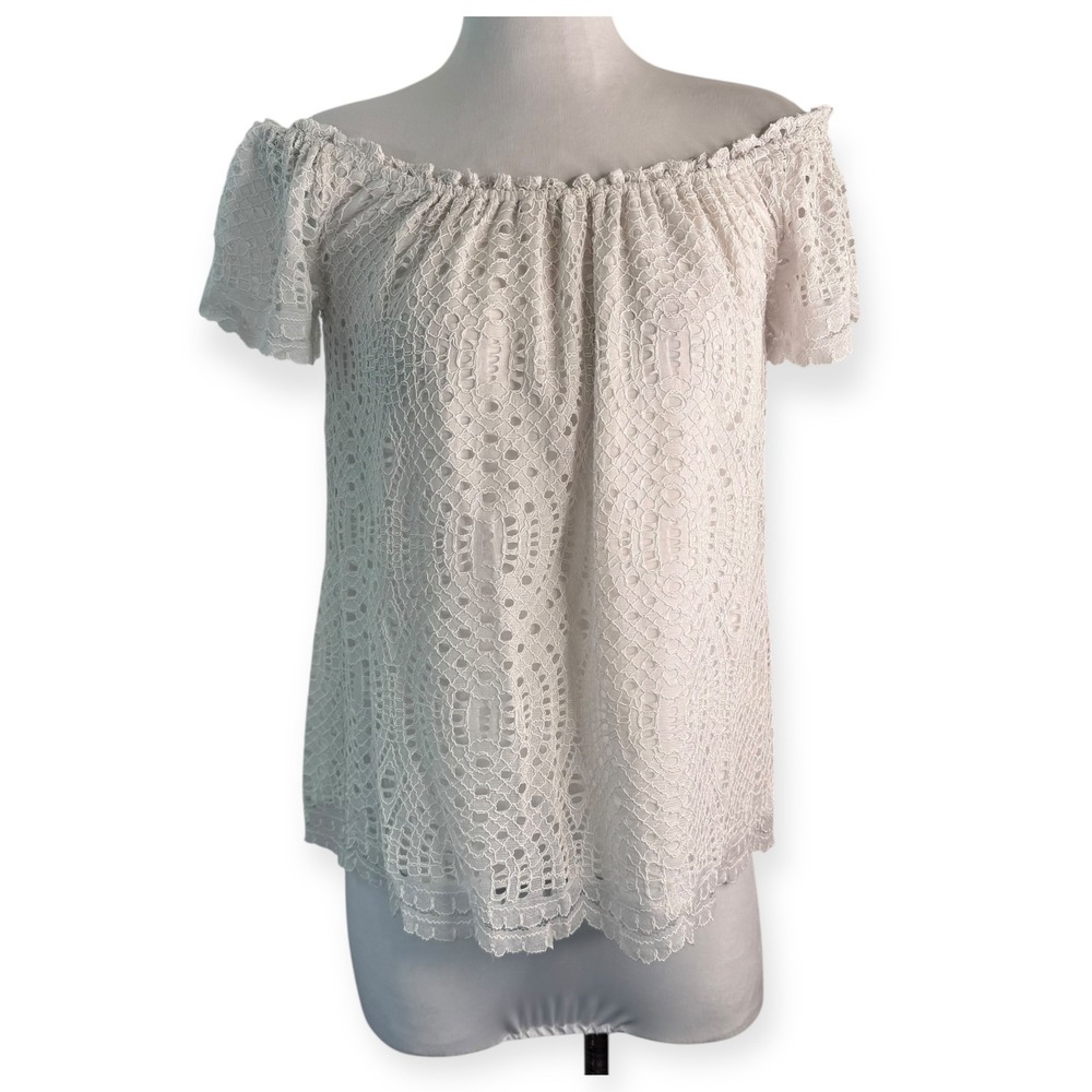 Lilly Pulitzer White‎ Marble Off the Shoulder Eyelet Blouse Size Small